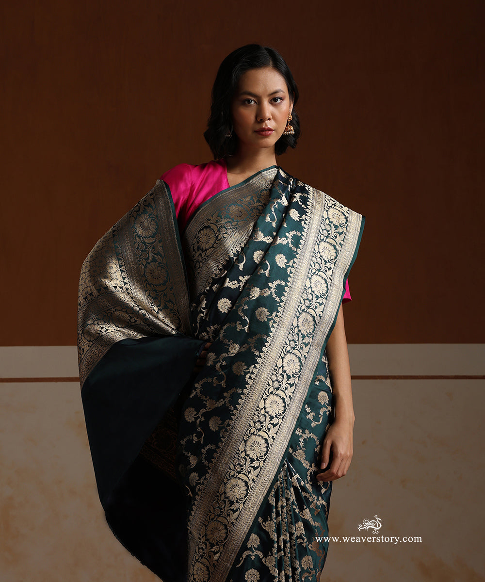 Teal_Handloom_Pure_Satin_Silk_Banarasi_Saree_With_All_Over_Cutwork_Floral_Jaal_WeaverStory_02