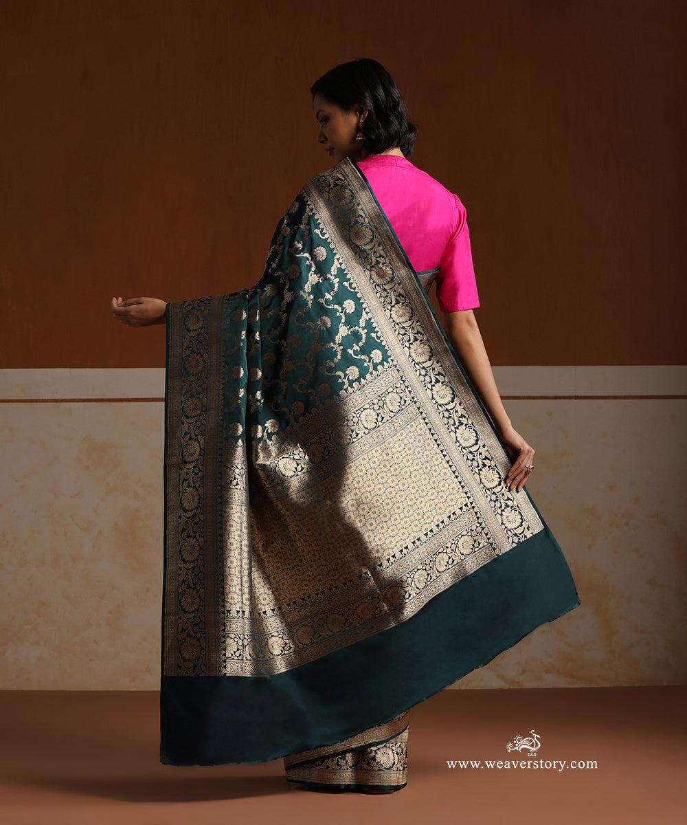 Teal_Handloom_Pure_Satin_Silk_Banarasi_Saree_With_All_Over_Cutwork_Floral_Jaal_WeaverStory_03