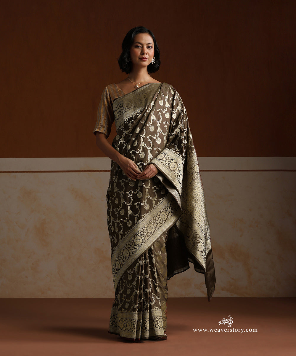 Olive_Handloom_Pure_Satin_Silk_Banarasi_Saree_With_All_Over_Cutwork_Floral_Jaal_WeaverStory_01