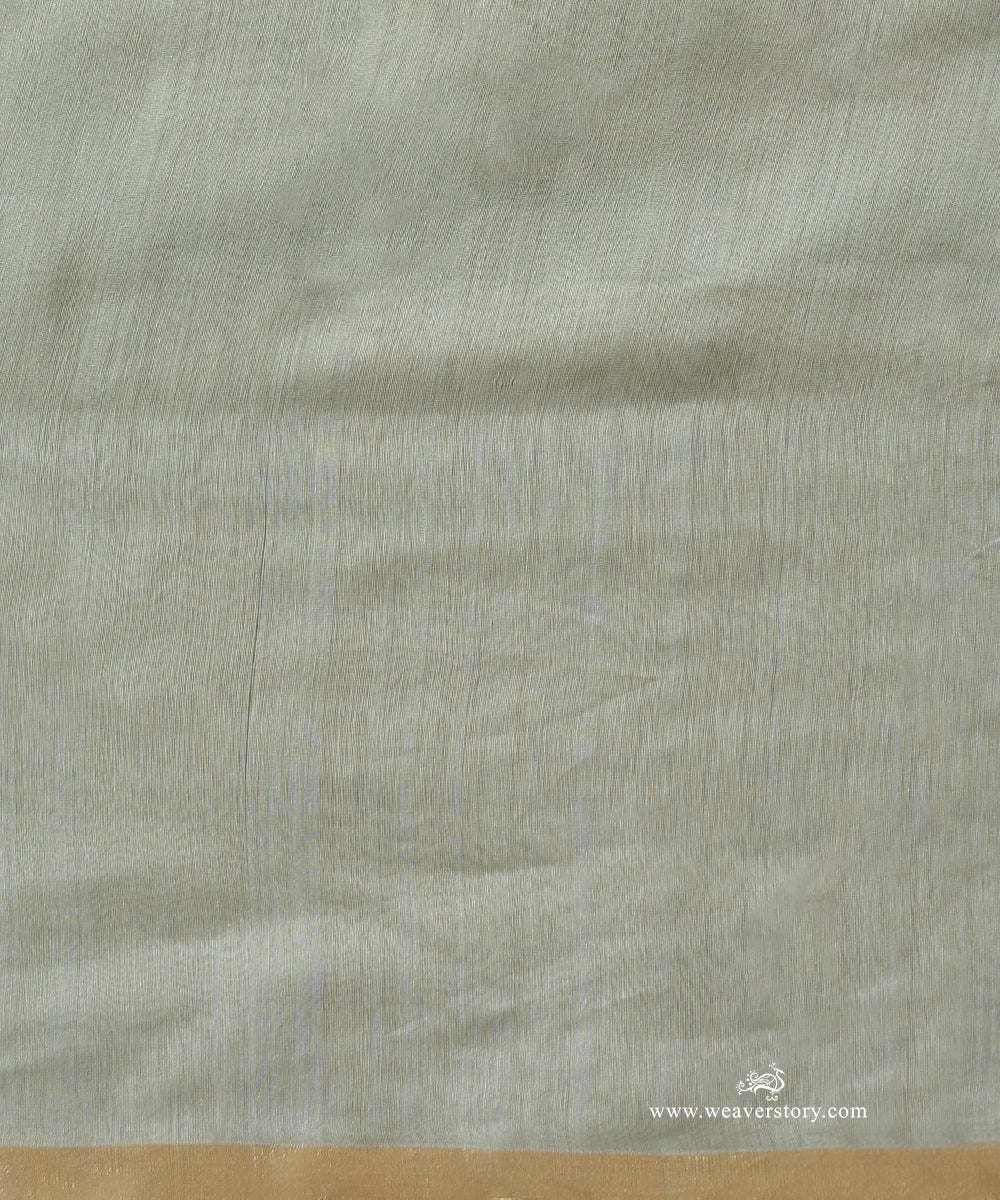 Pista_Handloom_Pure_Cotton_Chanderi_Saree_With_Gold_Zari_Lines_WeaverStory_05