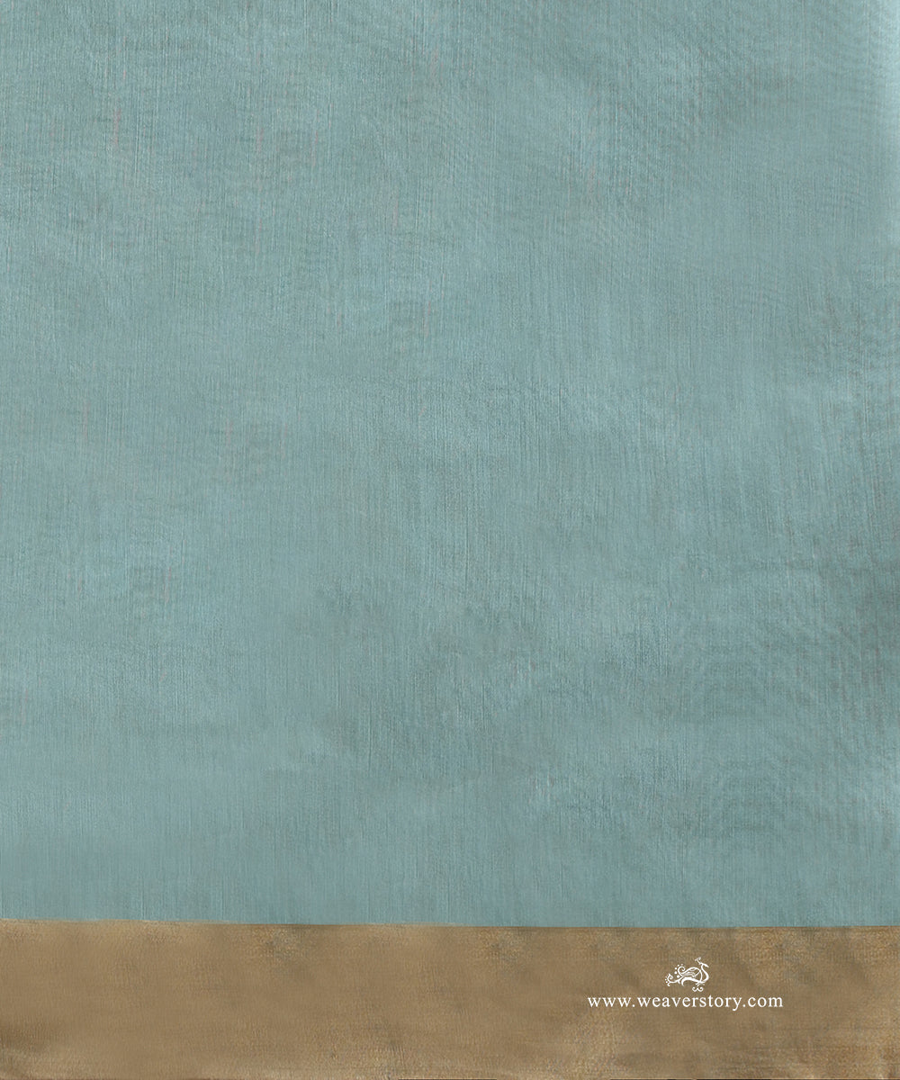 Handloom_Ice_Blue_Pure_Cotton_Chanderi_Saree_With_Gold_Silver_Small_Flowers_WeaverStory_05