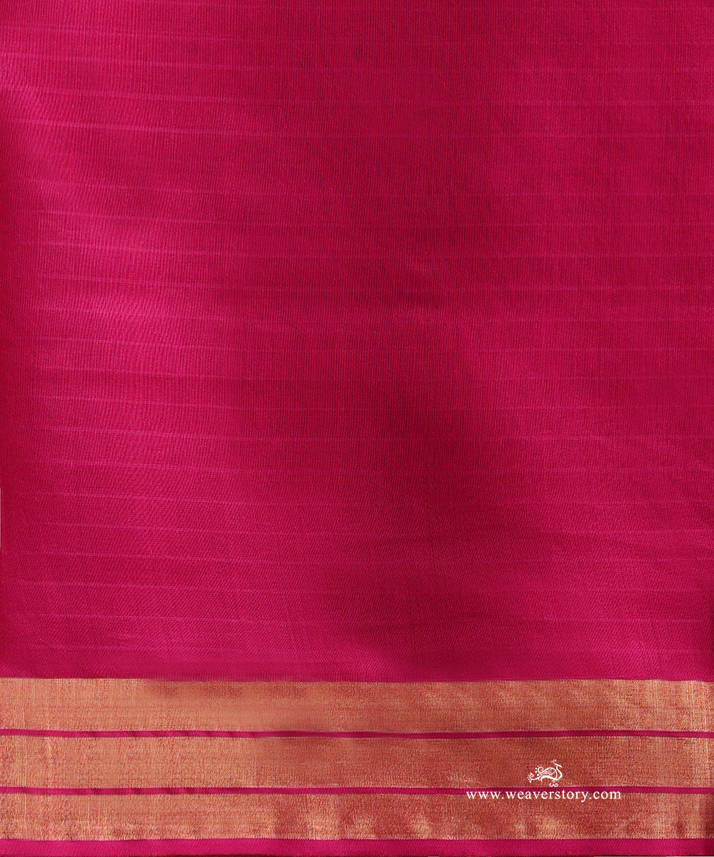 Handloom_Rani_Pink_Pure_Soft_Cotton_Chanderi_Saree_With_Gold_Flower_Booti_With_Orange_Meena_And_Gold_Border_WeaverStory_05