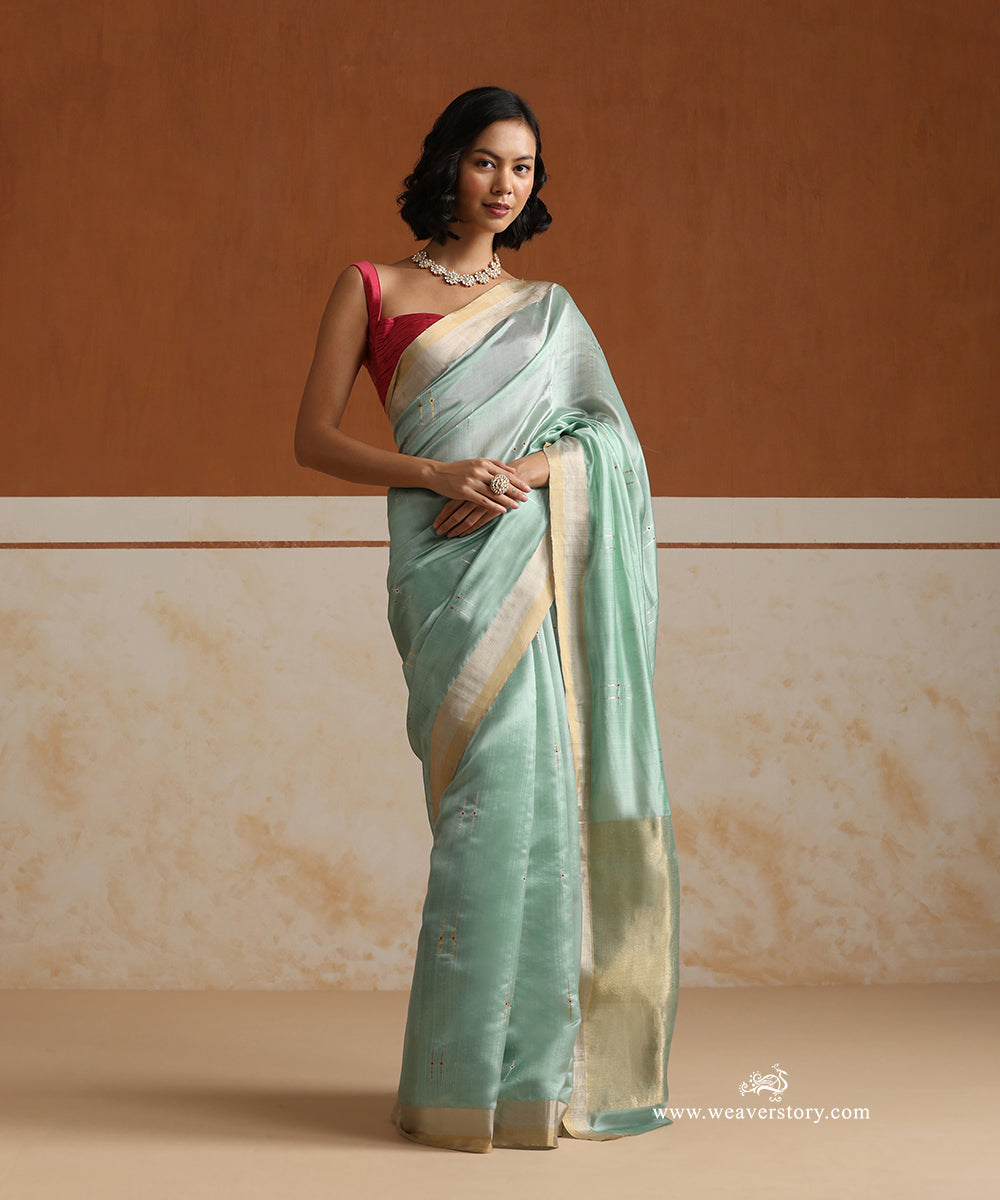 Handloom_Aqua_Blue_Pure_Silk_Chanderi_Saree_With_Red_Meena_Motifs_And_Tissue_Border_WeaverStory_01