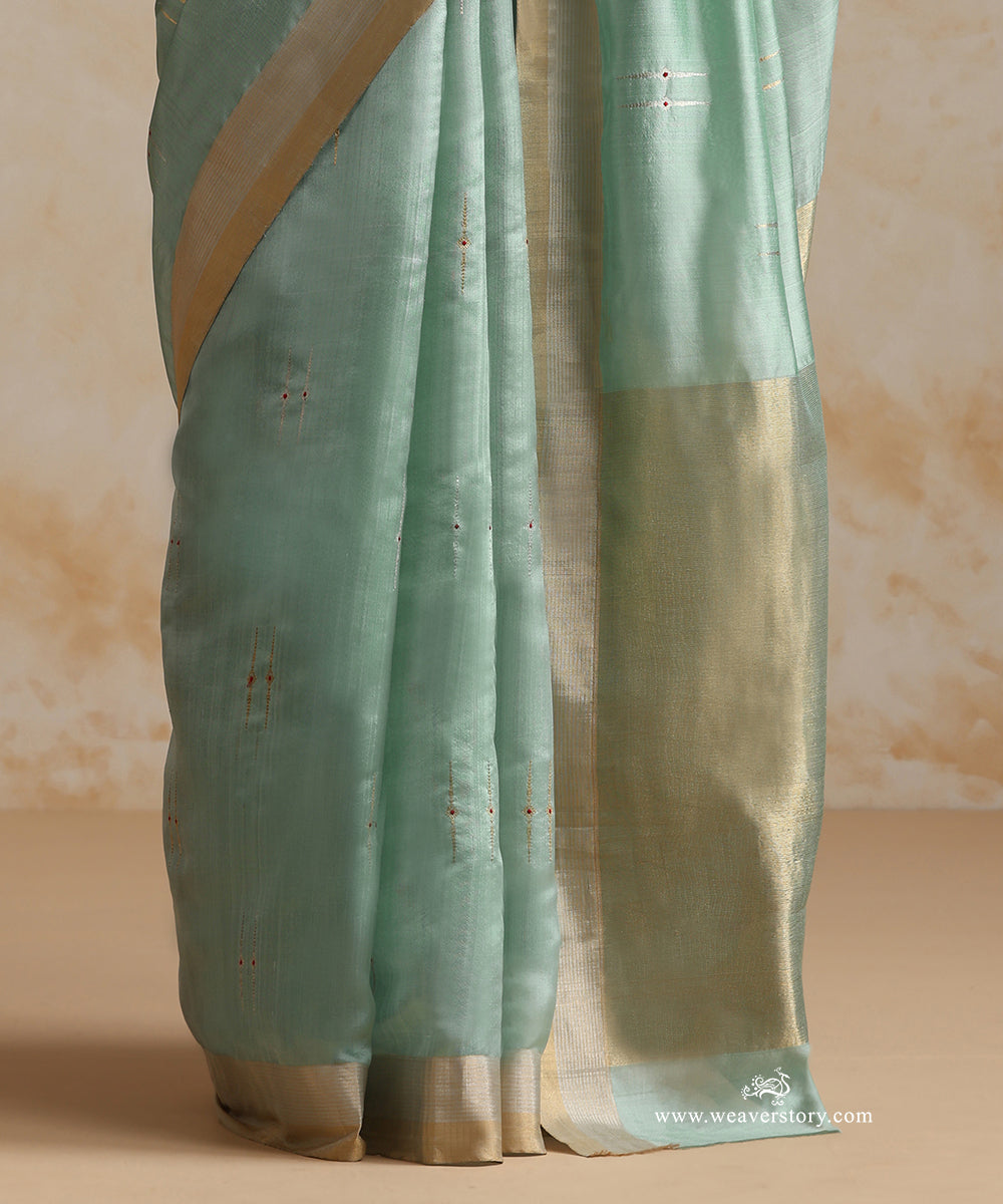 Handloom_Aqua_Blue_Pure_Silk_Chanderi_Saree_With_Red_Meena_Motifs_And_Tissue_Border_WeaverStory_04