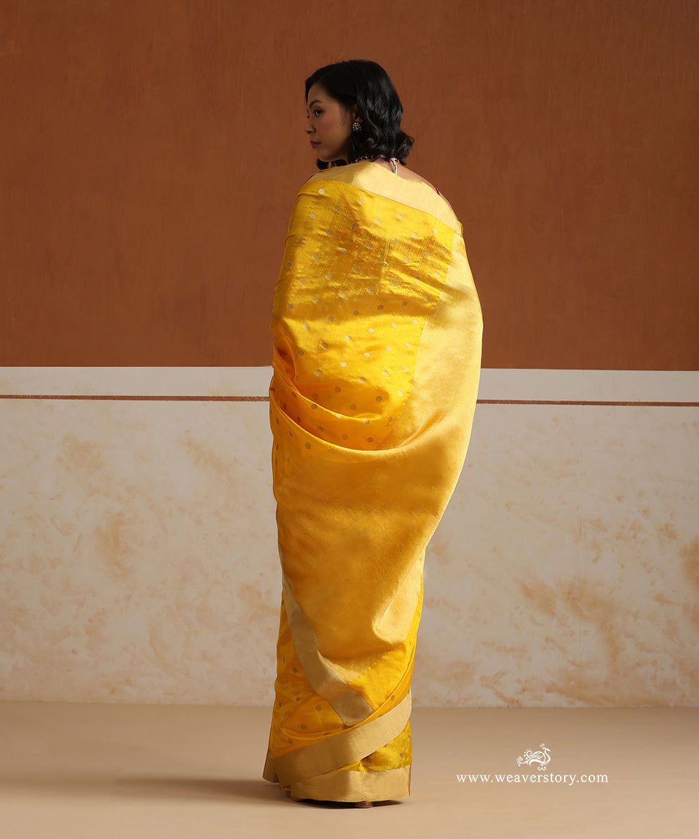 Handloom_Yellow_Pure_Silk_Chanderi_Saree_With_Gold_Polka_Dots_WeaverStory_03