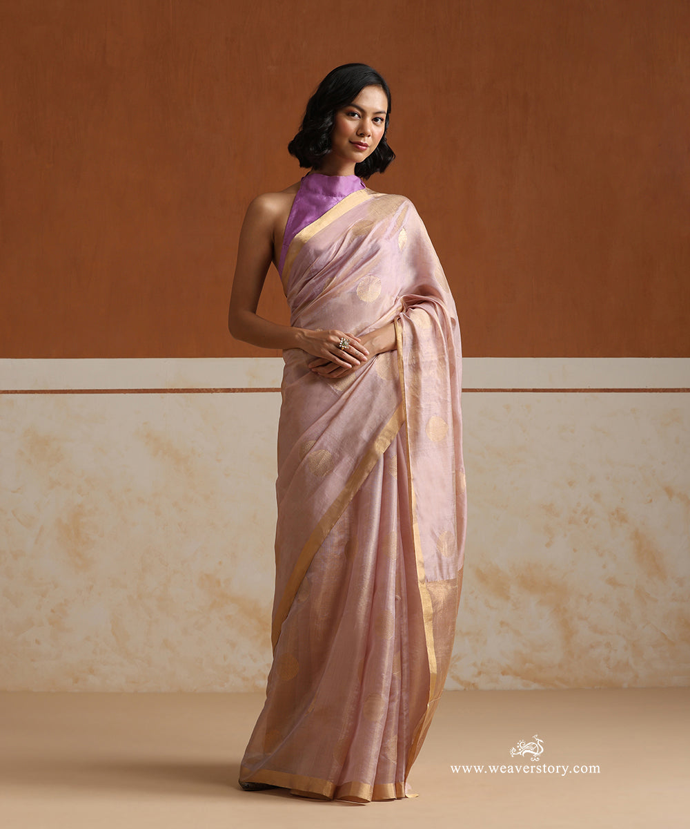 Handloom_Old_Rose_Pure_Soft_Silk_Tissue_Chanderi_Saree_With_Gold_Polka_Boota_WeaverStory_01