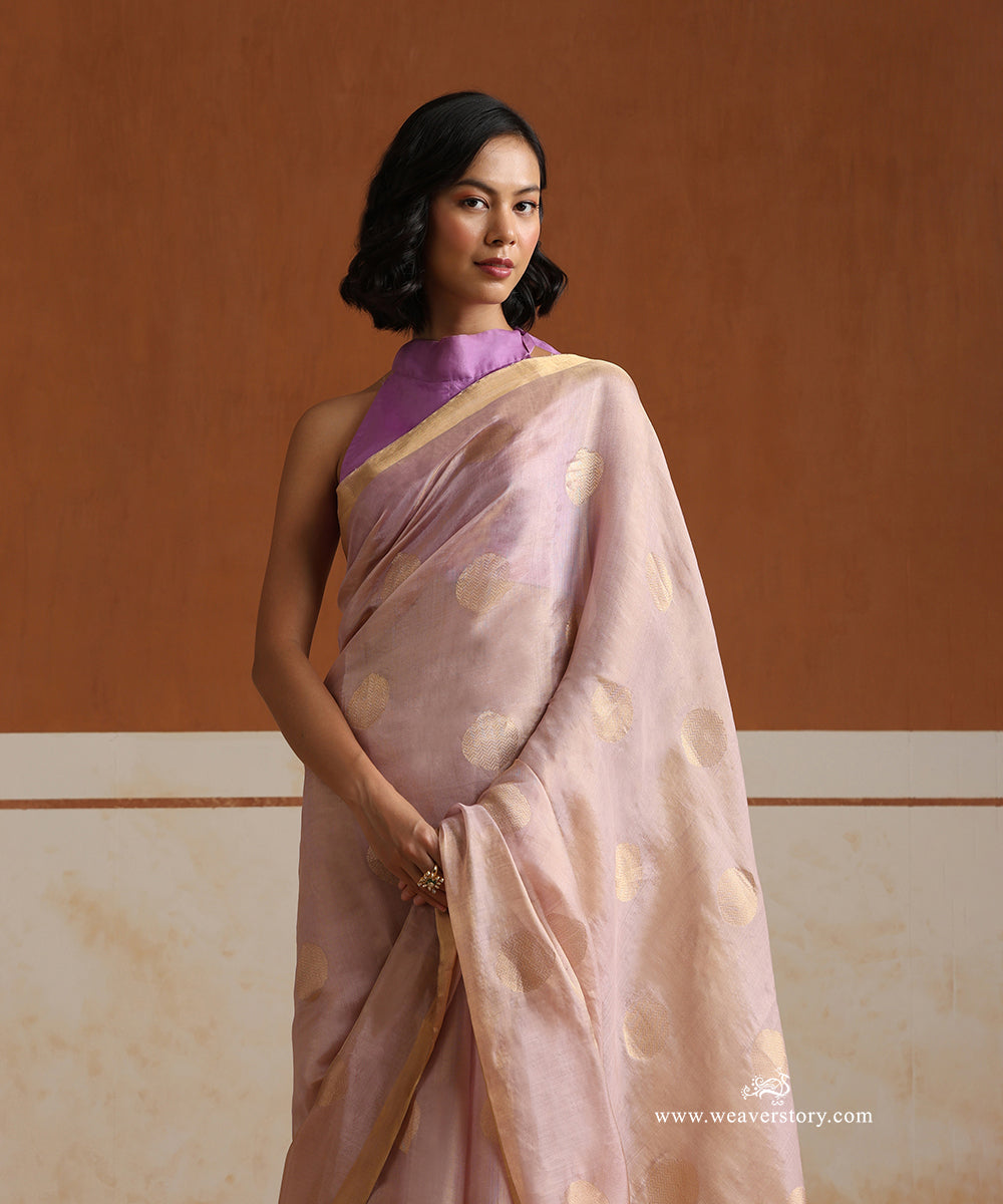 Handloom_Old_Rose_Pure_Soft_Silk_Tissue_Chanderi_Saree_With_Gold_Polka_Boota_WeaverStory_02