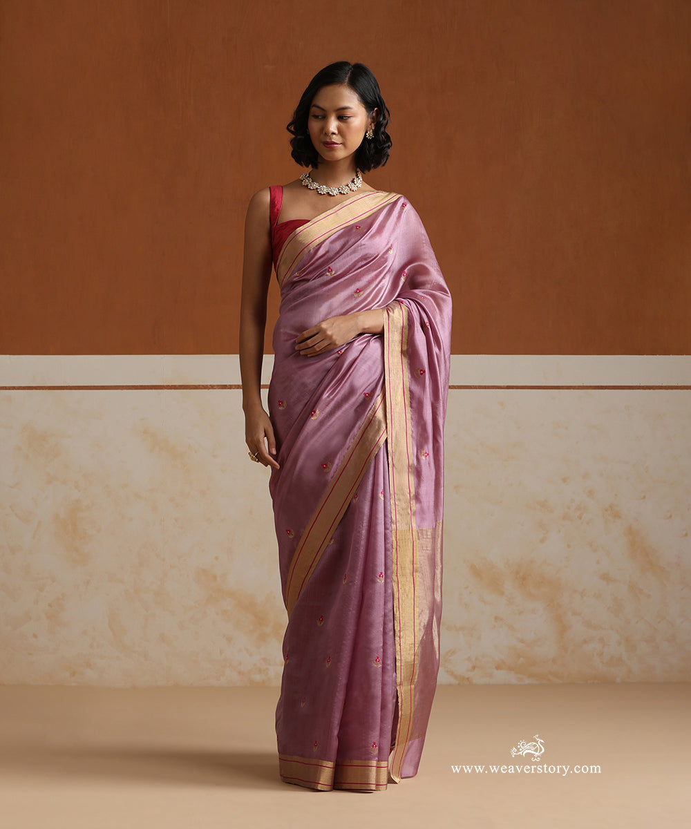 Lavender_Handloom_Pure_Soft_Silk_Chanderi_Saree_With_Pink_Meena_Boota_WeaverStory_01