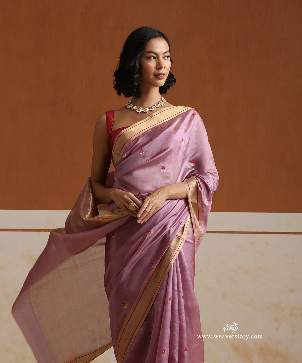 Lavender_Handloom_Pure_Soft_Silk_Chanderi_Saree_With_Pink_Meena_Boota_WeaverStory_02
