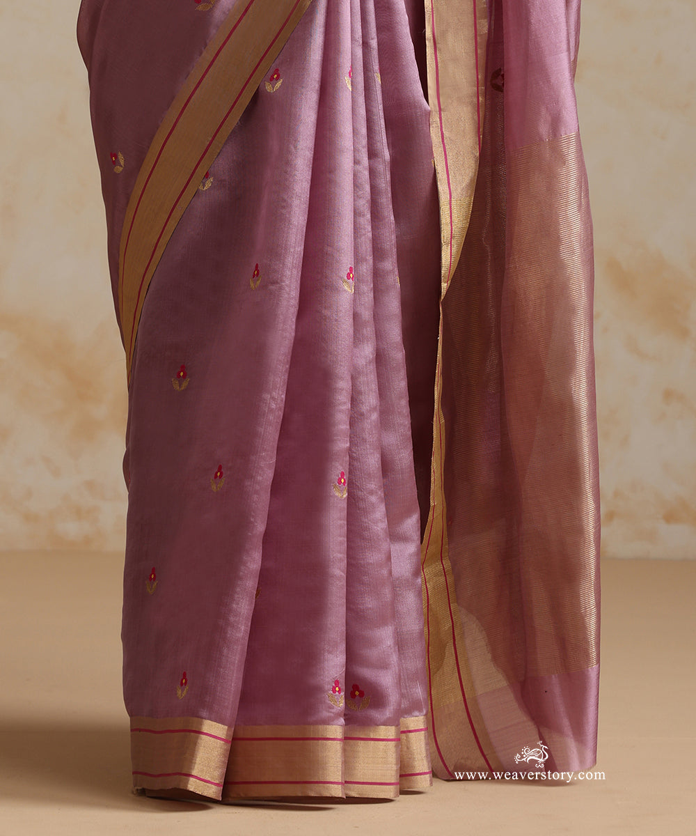 Lavender_Handloom_Pure_Soft_Silk_Chanderi_Saree_With_Pink_Meena_Boota_WeaverStory_04