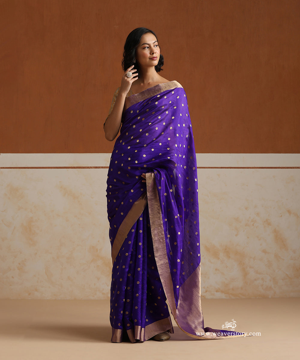 Handloom_Purple_Pure_Silk_Chanderi_Saree_With_Gold_Polka_Dots_WeaverStory_02