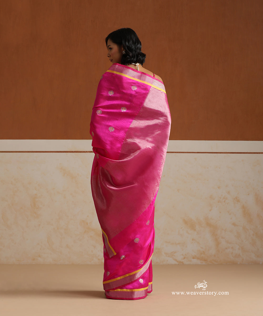 Handloom_Hot_Pink_Pure_Silk_Chanderi_Saree_With_Flowers_Boota_And_Yellow_Meena_WeaverStory_03