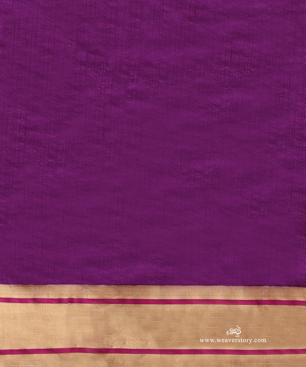 Handloom_Purple_Pure_Soft_Silk_Chanderi_Saree_With_Gold_Small_Flowers_Saffron_Jaal_And_Silver_Boota_WeaverStory_05