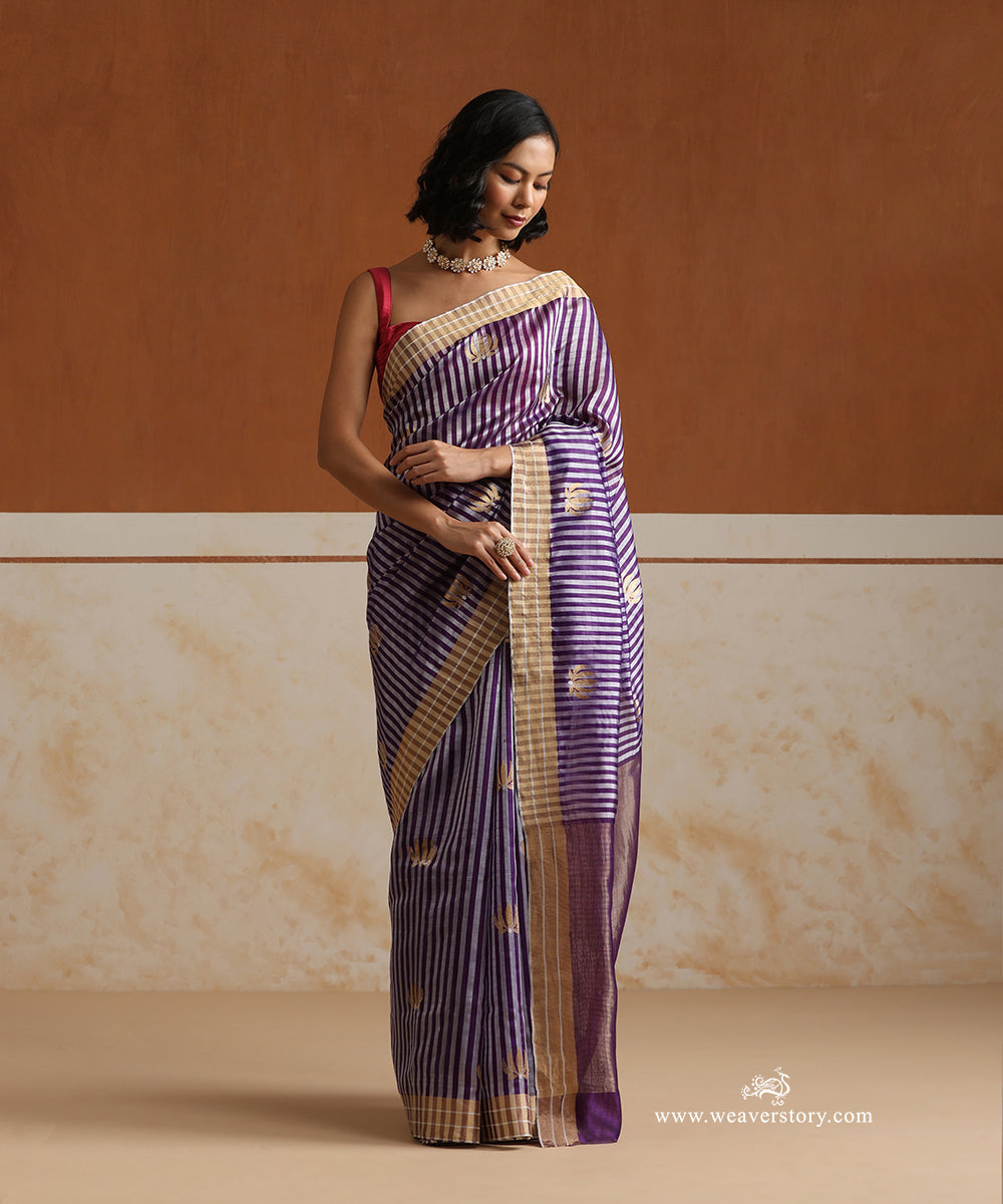 Handloom_Purple_Pure_Soft_Silk_Chanderi_Saree_Lotus_Motif_WeaverStory_02