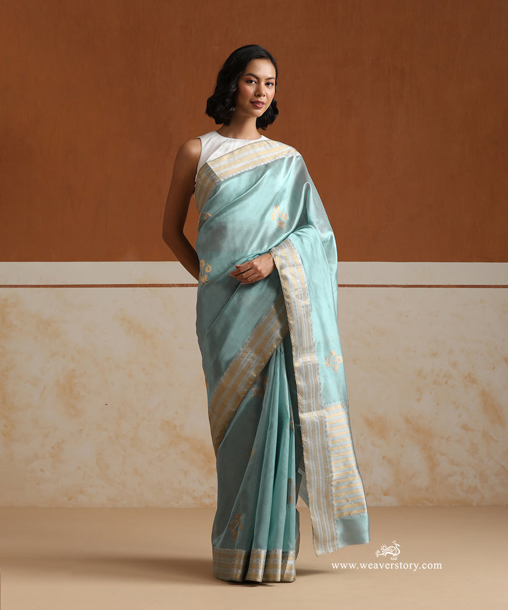 Ice_Blue_Handloom_Pure_Silk_Chanderi_Saree_With_Gold_Zari_Flowers_Boota_And_Gold_Silver_Heavy_Border_WeaverStory_01