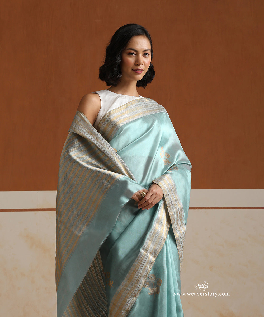 Ice_Blue_Handloom_Pure_Silk_Chanderi_Saree_With_Gold_Zari_Flowers_Boota_And_Gold_Silver_Heavy_Border_WeaverStory_02