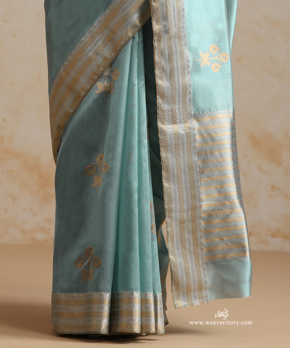 Ice_Blue_Handloom_Pure_Silk_Chanderi_Saree_With_Gold_Zari_Flowers_Boota_And_Gold_Silver_Heavy_Border_WeaverStory_04