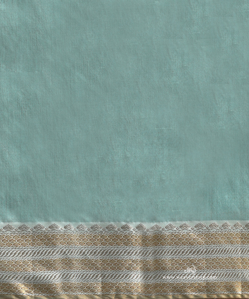 Ice_Blue_Handloom_Pure_Silk_Chanderi_Saree_With_Gold_Zari_Flowers_Boota_And_Gold_Silver_Heavy_Border_WeaverStory_05