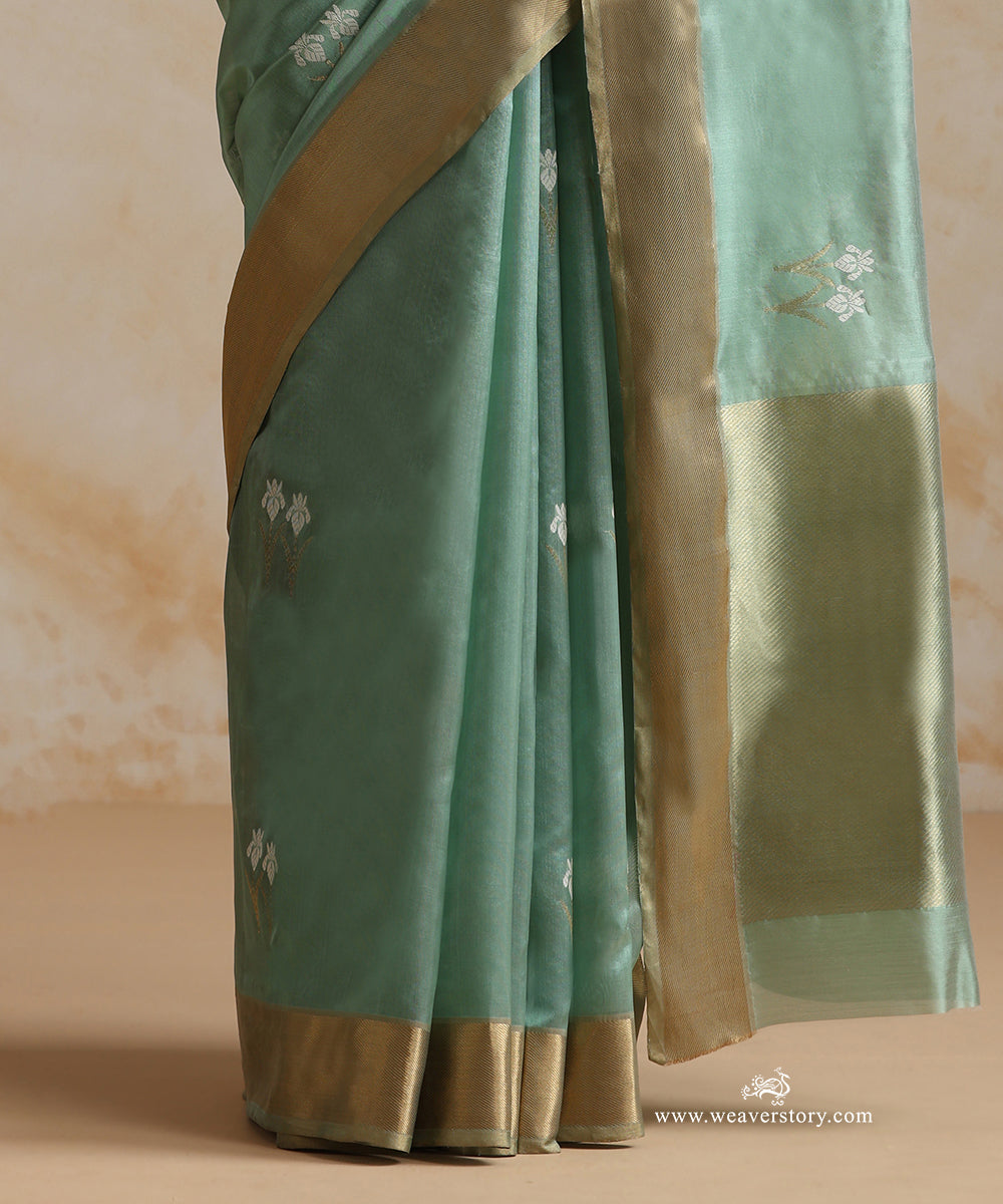 Pastel_Green_Handloom_Pure_Silk_Chanderi_Saree_With_Water_Lily_Flowers_Motifs_And_Gold_Zari_Border_WeaverStory_04