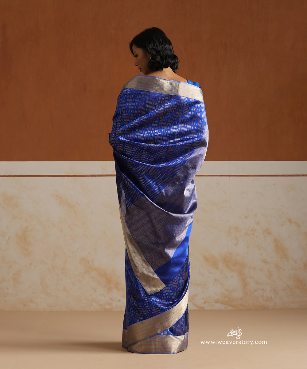Electric_Blue_Handloom_Pure_Silk_Chanderi_Saree_With_Allover_Gold_And_Silver_Zari_Saffron_Pattern_WeaverStory_03
