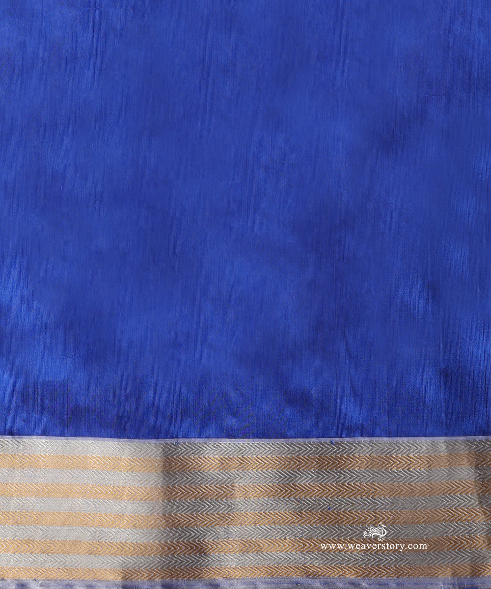Electric_Blue_Handloom_Pure_Silk_Chanderi_Saree_With_Allover_Gold_And_Silver_Zari_Saffron_Pattern_WeaverStory_05