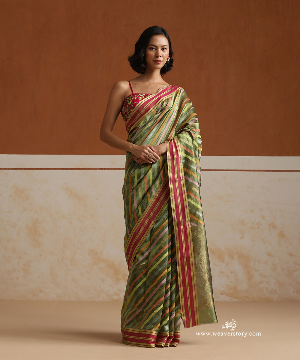 Heena_Green_Handloom_Pure_Silk_Chanderi_Saree_With_Multi_Colour_Aada_Jaal_WeaverStory_01