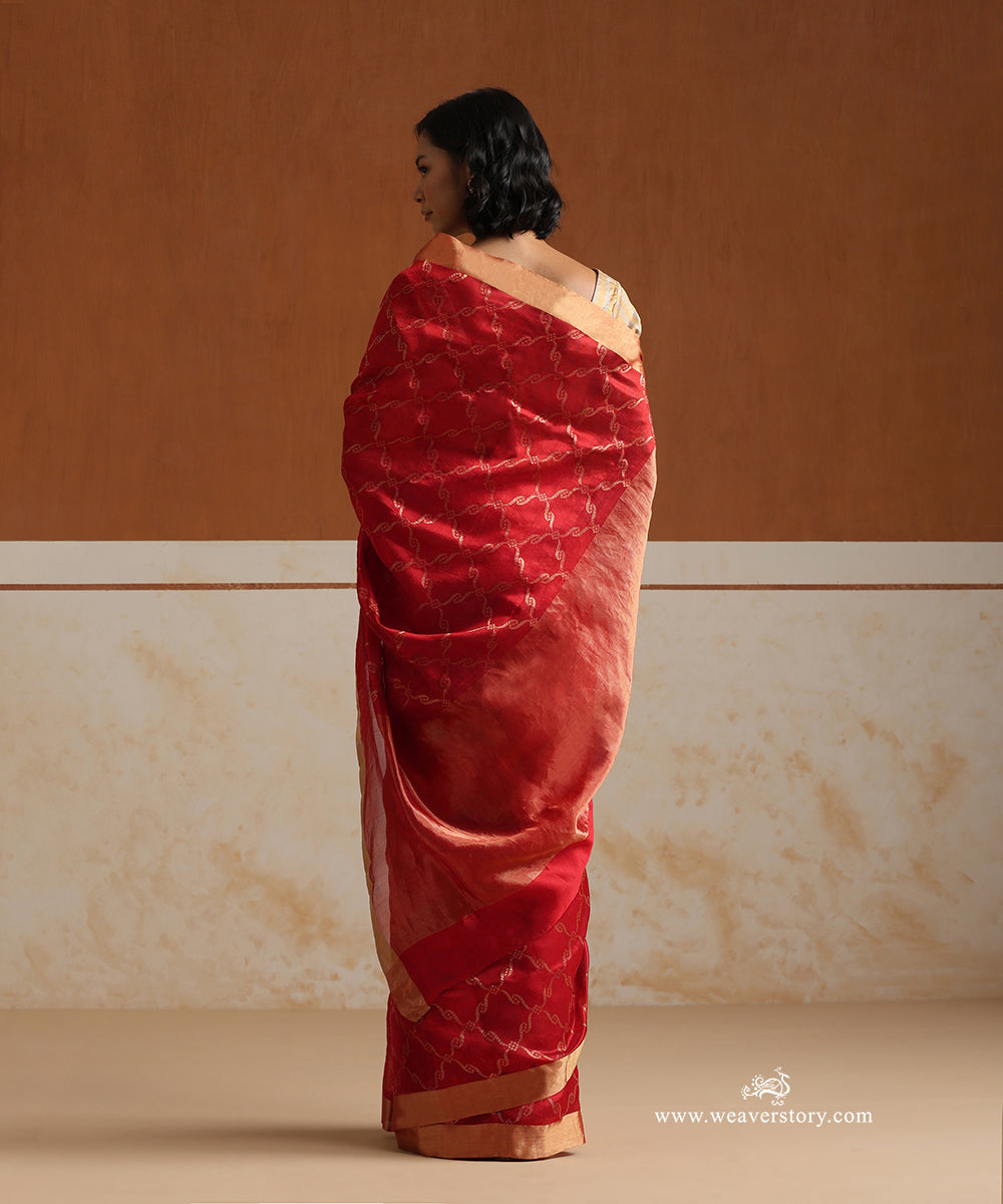 Red_Handloom_Pure_Soft_Silk_Chanderi_Saree_With_Gold_Zari_Allover_Jaal_WeaverStory_03