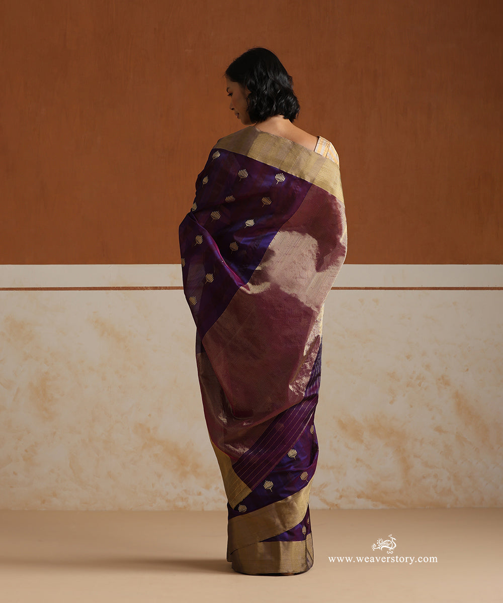 Handloom_Plum_Pure_Silk_Chanderi_Saree_With_Lotus_Motif_WeaverStory_03