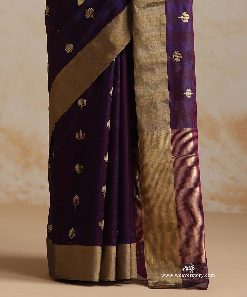 Handloom_Plum_Pure_Silk_Chanderi_Saree_With_Lotus_Motif_WeaverStory_04