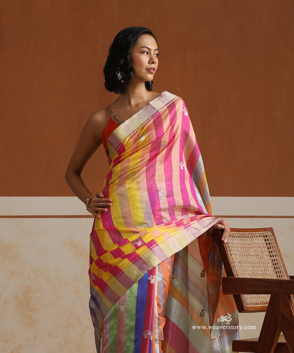 Pink_And_Yellow_Handloom_Pure_Silk_Chanderi_Saree_With_Meena_Flower_Boota_WeaverStory_02
