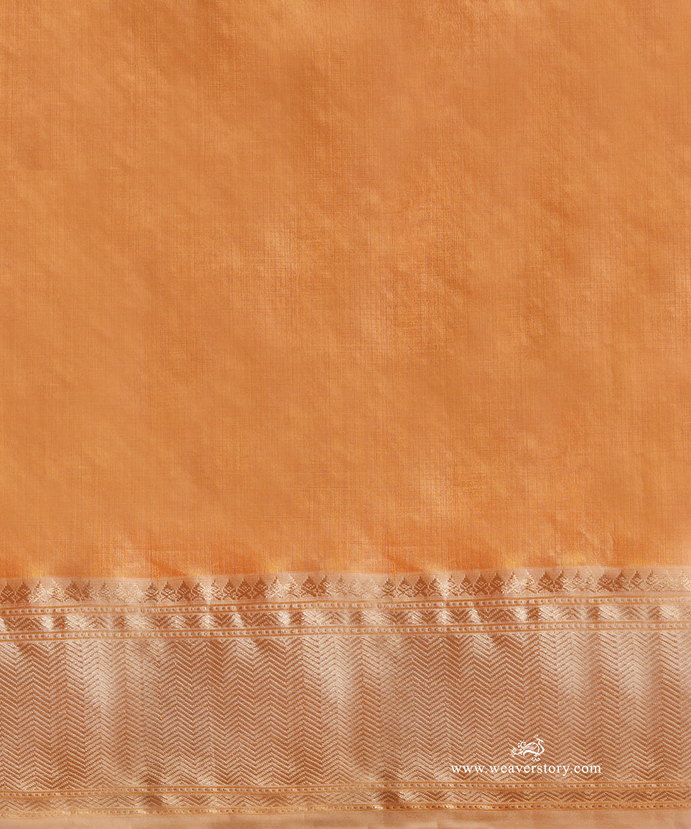 Handloom_Peach_And_Yellow_Striped_Pure_Silk_Chanderi_Saree_With_Heavy_Saffron_Border_WeaverStory_05