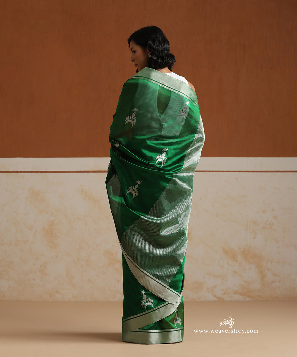 Bottle_Green_Handloom_Pure_Silk_Chanderi_Saree_With_Birds_Motifs_And_Silver_Border_WeaverStory_03