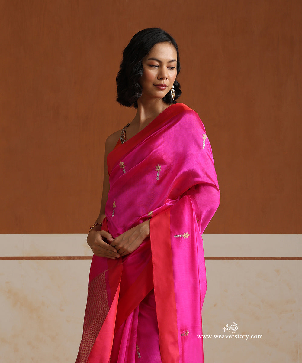 Hot_Pink_Handloom_Pure_Silk_Chanderi_Saree_With_Cherry_Blossom_Flower_Motifs_WeaverStory_02