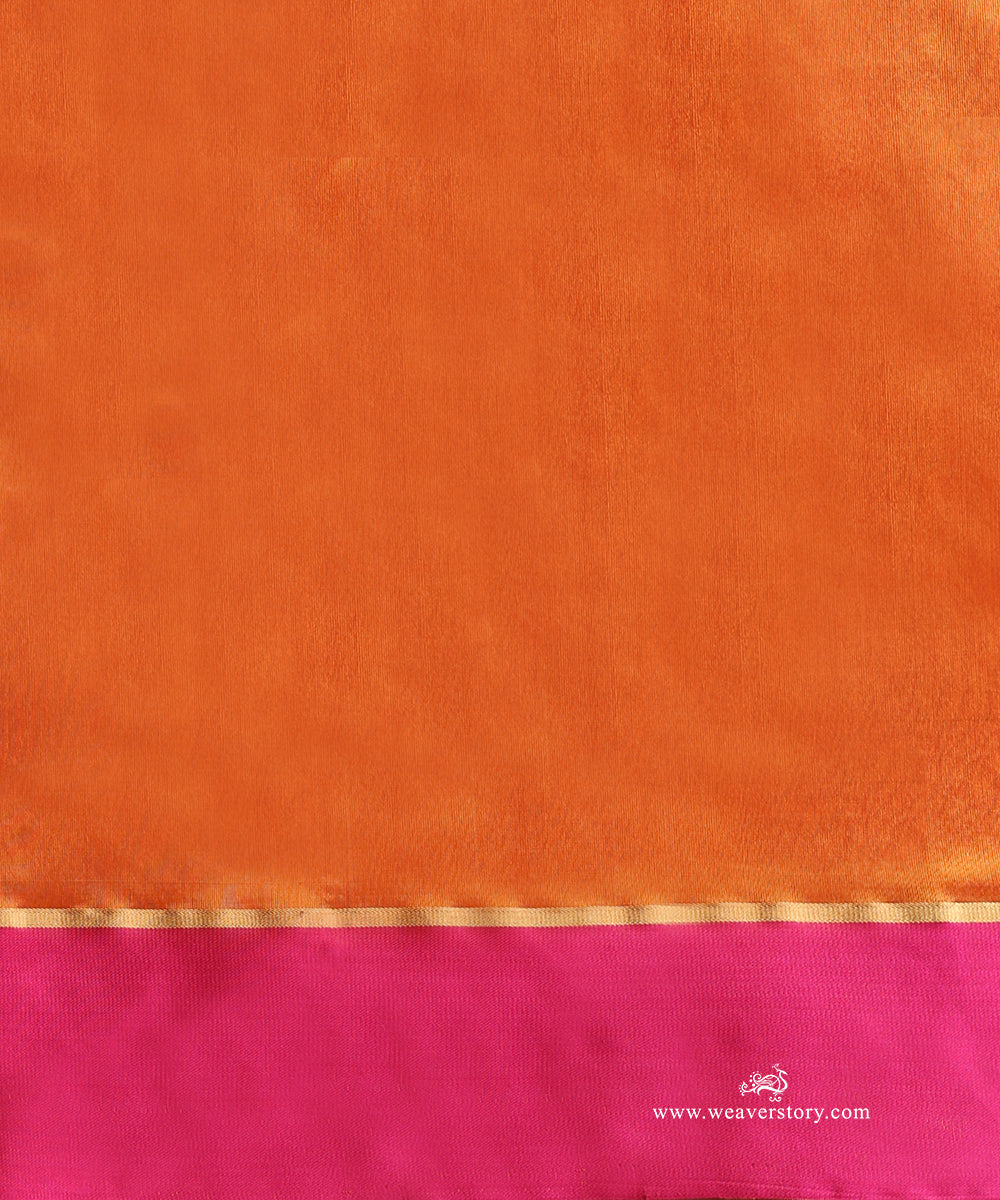 Orange_Handloom_Pure_Silk_Chanderi_With_Gold_Silver_Motifs_And_Pink_Mashroo_Barder_WeaverStory_05
