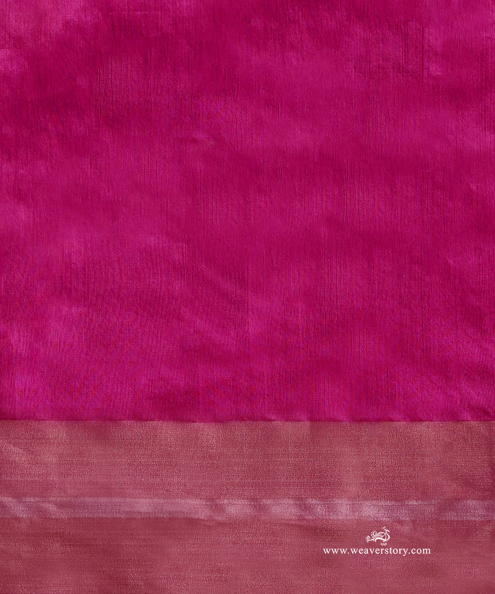 Hot_Pink_Handloom_Pure_Silk_Chanderi_Saree_With_Marigold_Motifs_And_Gold_Silver_Border_WeaverStory_05