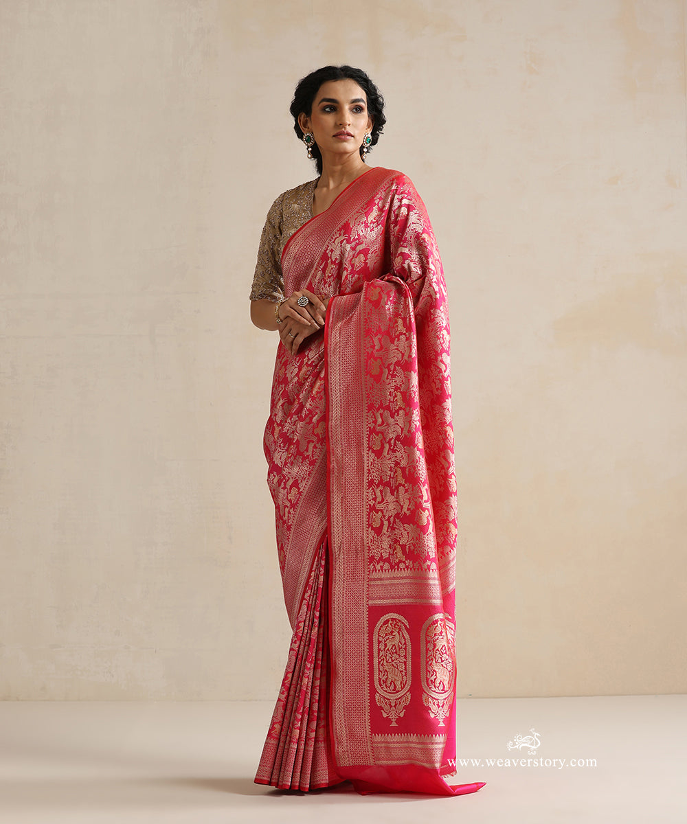 Handloom_Pink_Pure_Soft_Katan_Silk_Kimkhab_Shikargah_Banarasi_Saree_WeaverStory_02