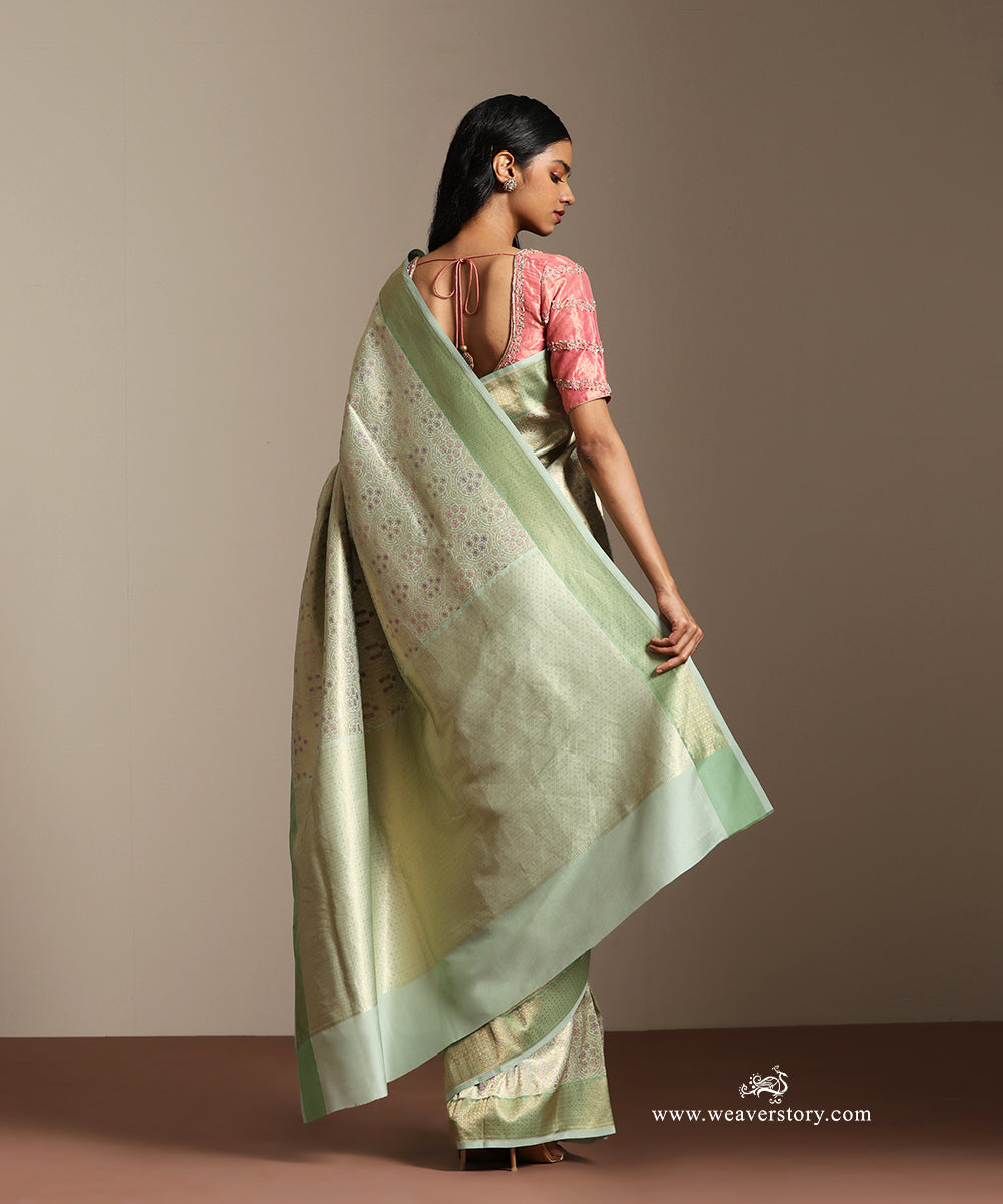 Saga_Green_Handloom_Pure_Soft_Katan_Silk_Banarasi_Saree_Kimkhab_Saree_With_Floral_Meena_Jall_And_Contrast_Border_WeaverStory_03
