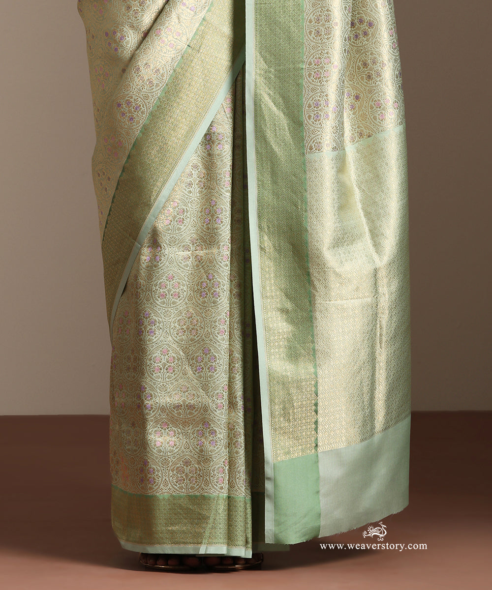 Saga_Green_Handloom_Pure_Soft_Katan_Silk_Banarasi_Saree_Kimkhab_Saree_With_Floral_Meena_Jall_And_Contrast_Border_WeaverStory_04