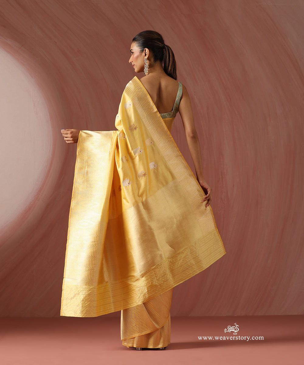 Yellow_Handloom_Pure_Katan_Silk_Banarasi_Kadhwa_Squirrel_Motifs_Saree_With_Wide_Woven_Border_WeaverStory_03