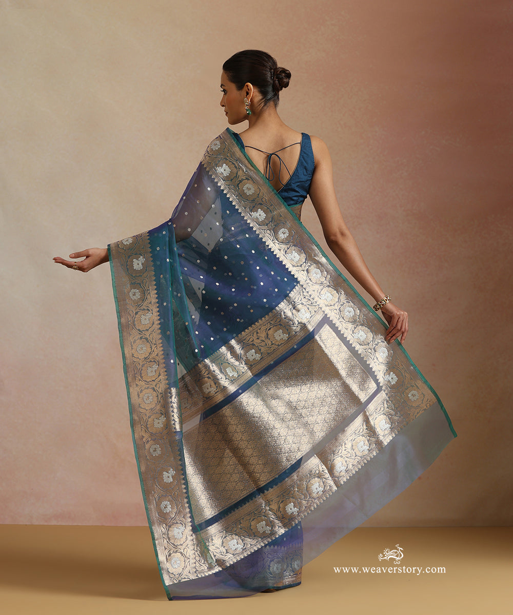 Peocock_Blue_Pure_Kora_Silk_Banarasi_Saree_With_Kadhwa_Sona_Rupa_Booti_WeaverStory_03