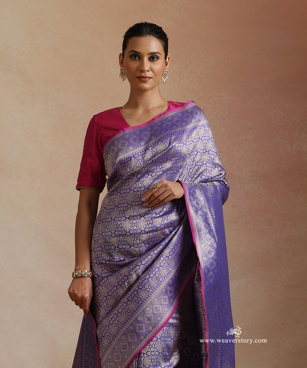 Electric_Blue_Handloom_Pure_Katan_Silk_Kimkhab_Banrasi_Saree_With_Purple_Selvedge_WeaverStory_01