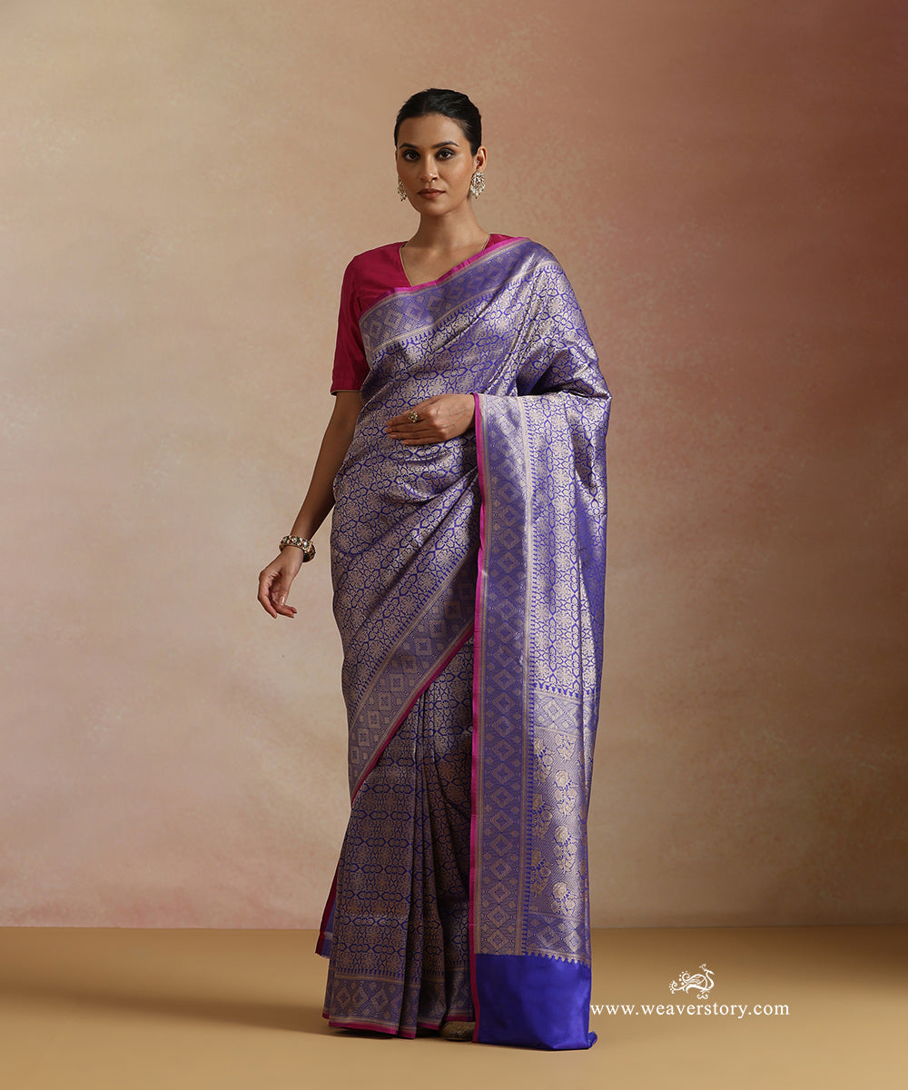 Electric_Blue_Handloom_Pure_Katan_Silk_Kimkhab_Banrasi_Saree_With_Purple_Selvedge_WeaverStory_02