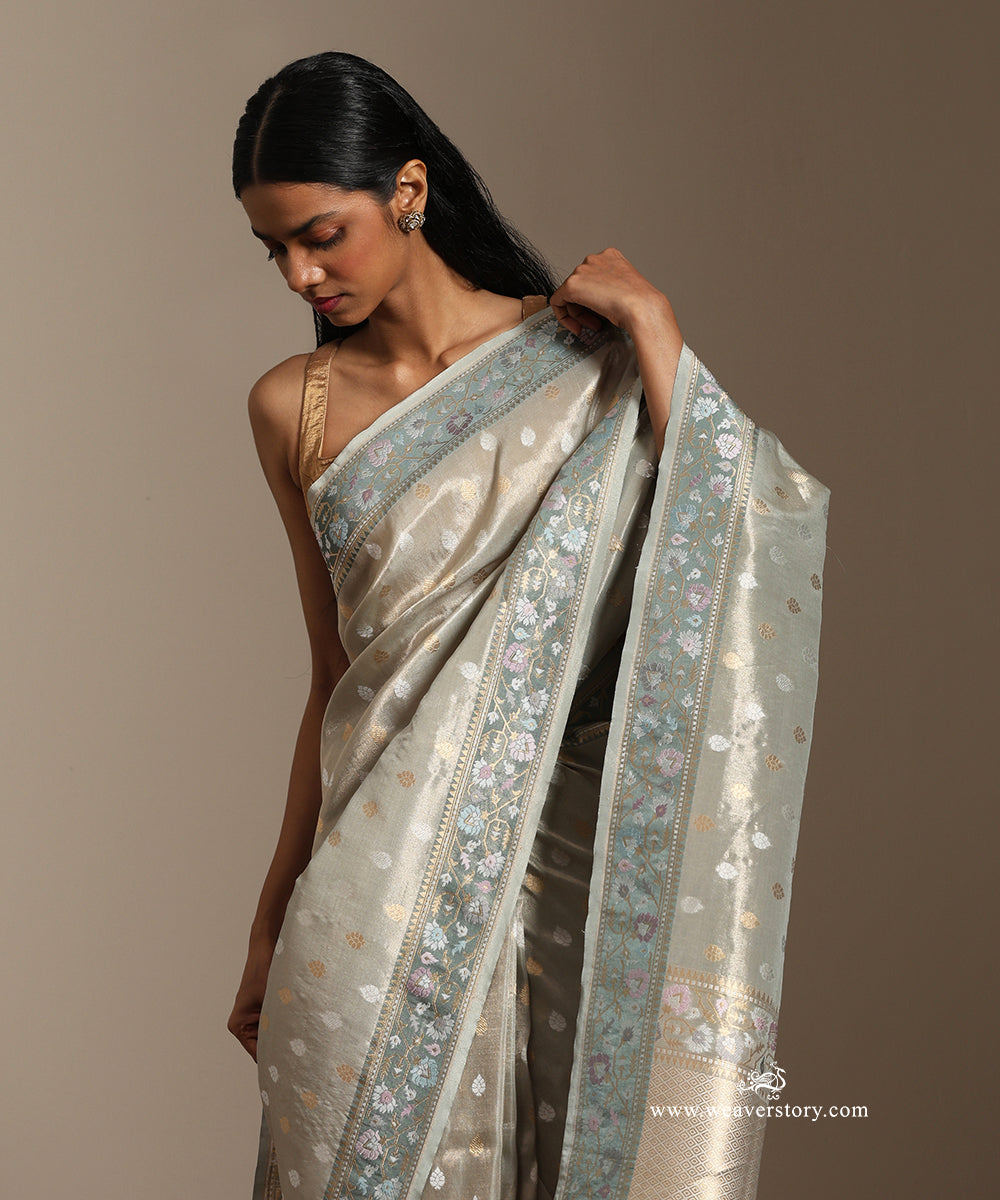 Pastal_Green_Handloom_Pure_Tissu_Silk_Banarasi_Saree_With_Gold_Silver_Boota_And_Contrst_Meenakari_Border_WeaverStory_02