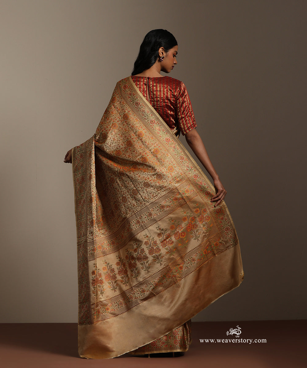 Baige_Handloom_Pure_Katan_Silk_Tanchoi_Banarasi_Saree_With_Rose_Flower_Jall_WeaverStory_03
