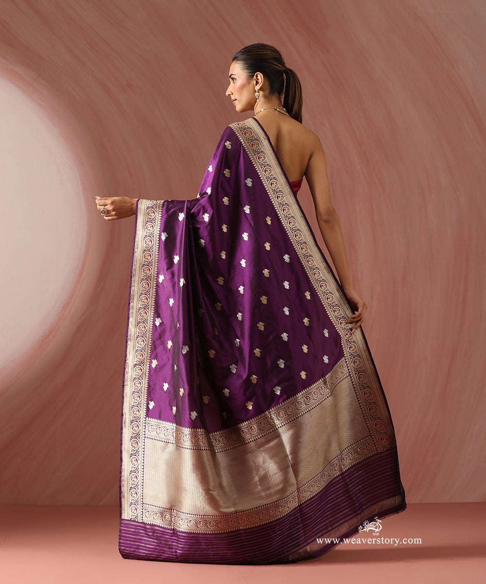 Purple_Handloom_Pure_Katan_Silk_Banarasi_Kadhwa_Saree_With_Rabbit_Booti_And_Meenakar_Elephant_On_Border_WeaverStory_03