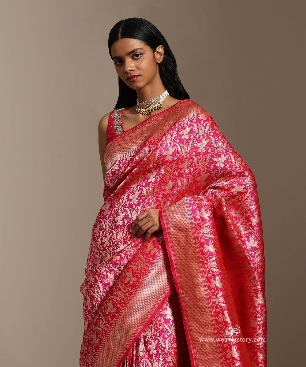 Pink_Handloom_Pure_Katan_Silk_Banarasi_Kimkhab_Birds_Motifs_Saree_WeaverStory_02