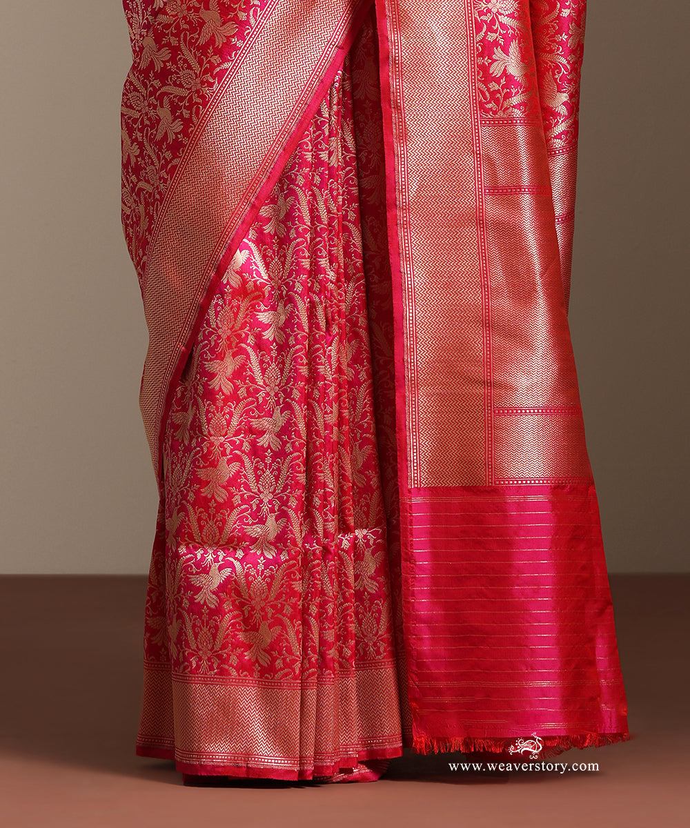 Pink_Handloom_Pure_Katan_Silk_Banarasi_Kimkhab_Birds_Motifs_Saree_WeaverStory_04