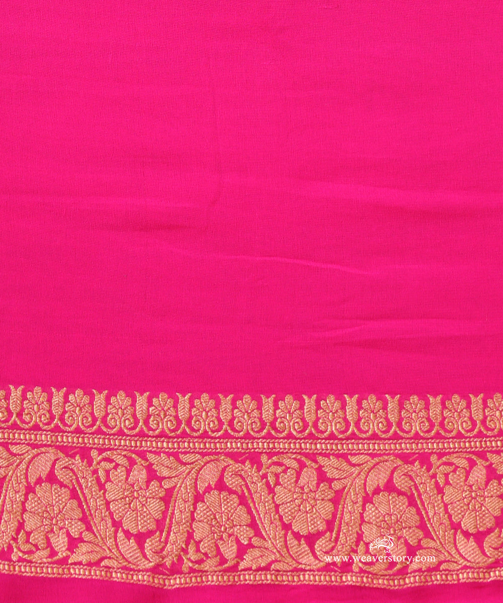 Pink_Handloom_Pure_Georgette_Banarasi_Kadhwa_Flower_Jaal_Saree_With_Sona_Zari_Border_WeaverStory_05