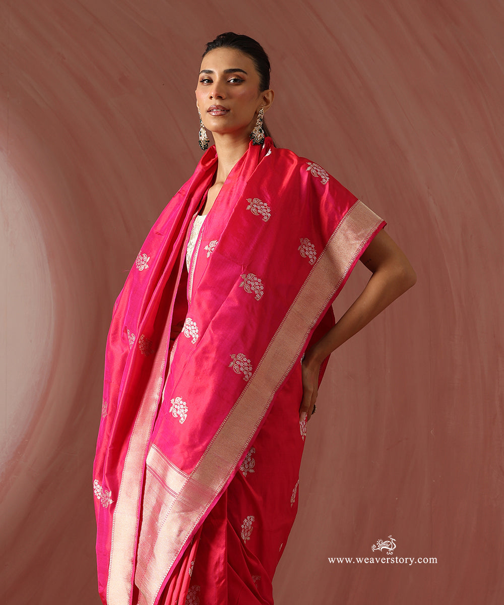 Pink_Handloom_Pure_Katan_Silk_Banarasi_Saree_With_Gold_Silver_Floral_Motifs_And_Zari_Border_WeaverStory_02