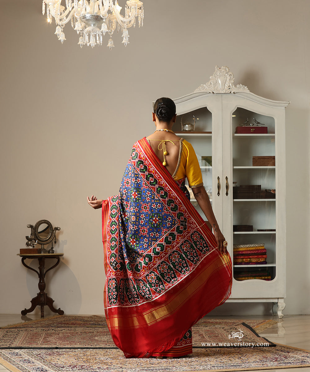 Red_Blue_Handloom_Double_Ikat_Patola_Traditional_Saree_WeaverStory_03